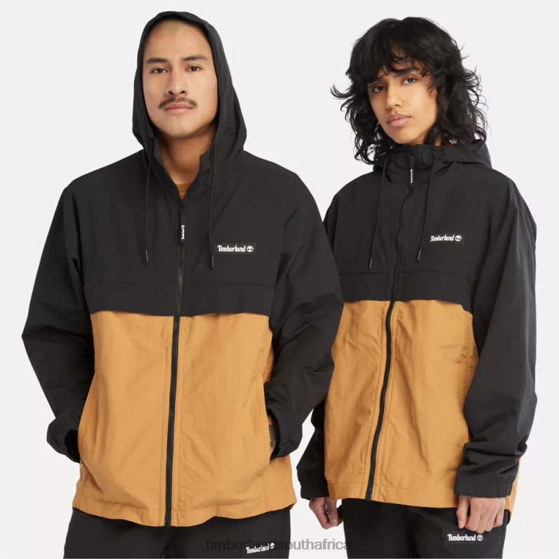 Men Timberland Water-Resistant Nylon Windbreaker P64N8615 Clothing Black/Wheat