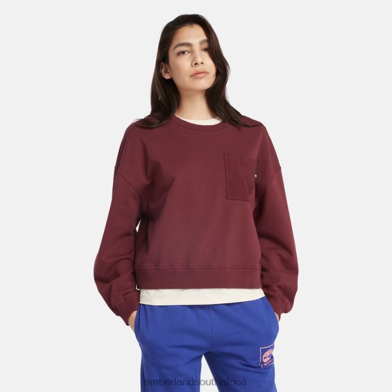 Women Timberland Organic Cotton Crew Sweatshirt P64N81070 Clothing Burgundy