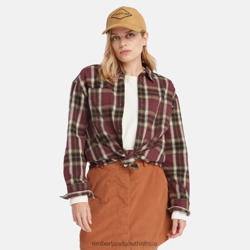 Women Timberland Flannel Overshirt P64N81072 Clothing Burgundy